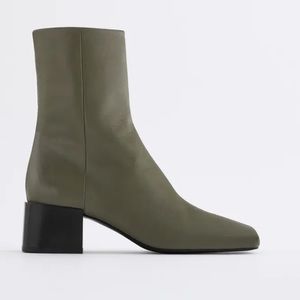 ZARA HEELED LEATHER SQUARE TOE ANKLE BOOTS